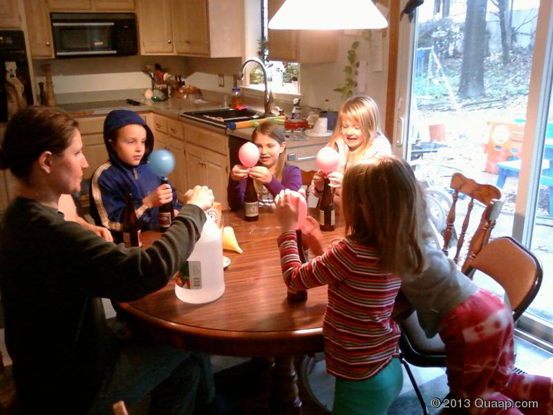  kids CO2 experiment with beer bottles